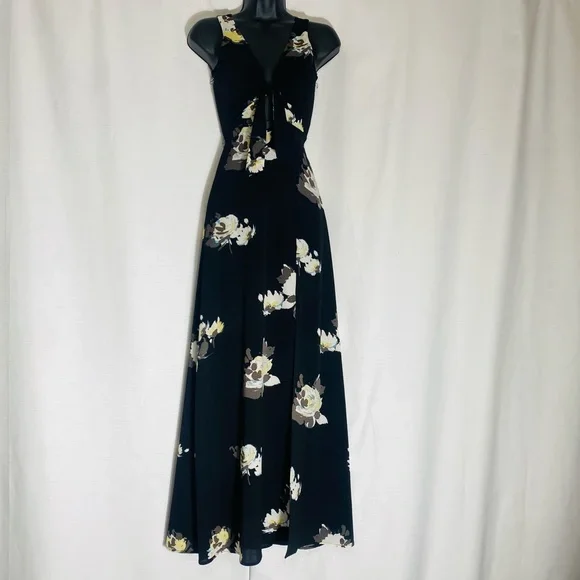 Candies Black Dress with Cream Flowers Maxi Dress Size XS - Picture 4 of 10